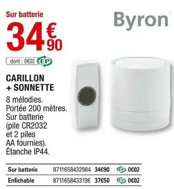Brico Dépôt Byron carillon + sonnette offre