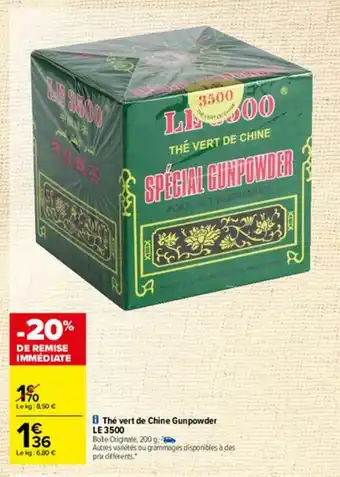 Carrefour Thé vert de Chine Gunpowder Le 3500 offre