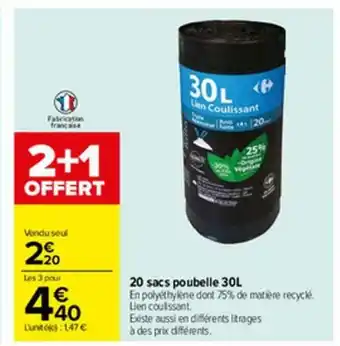 Carrefour 20 sacs poubelle 30L offre