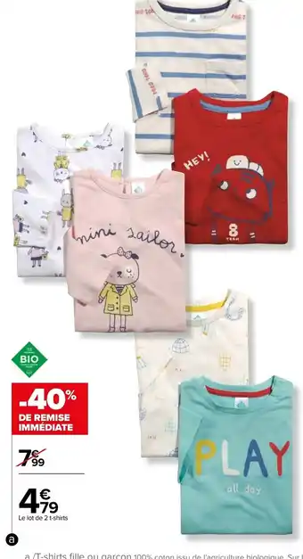 Carrefour T-shirts fille ou garçon offre