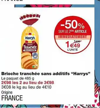 Monoprix Brioche Tranchée Sans Additifs offre
