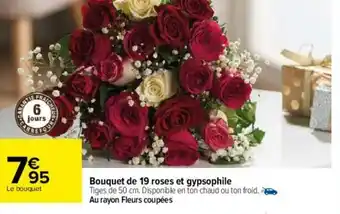 Carrefour Bouquet de 19 roses et gypsophile offre