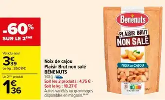 Carrefour Noix de cajou plaisir brut non salé offre