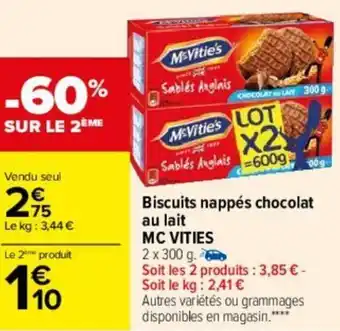 Carrefour Biscuits nappés chocolat au lait MC VITIES offre