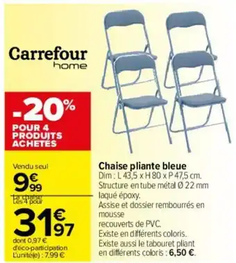 Carrefour Chaise pliante bleue offre