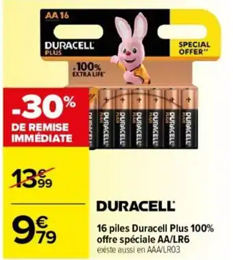 Carrefour 16 piles Duracell Plus 100% offre spéciale AA/LR6 offre
