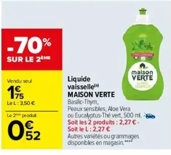 Carrefour Liquide vaisselle Maison Verte offre