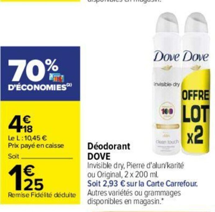 Promo Déodorant Dove chez Carrefour