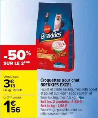 Carrefour Croquettes pour chat Brekkies Excel offre