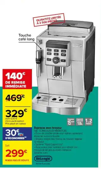 Carrefour Espresso avec broyeur offre