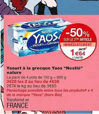 Monoprix Yaourt à La Grecque Yaos offre
