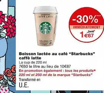 Monoprix Boisson Lactée Au Café offre
