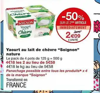 Monoprix Yaourt Au Lait De Chèvre offre