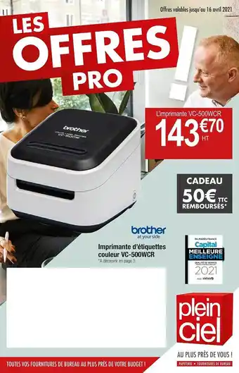 Plein ciel Imprimante D'ériquettes Couleur Vc 500wcr Brother At Your Side offre