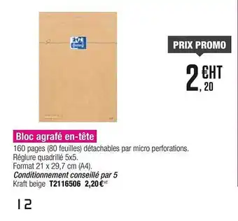 Plein ciel Bloc Agrafé En Tête Oxford offre