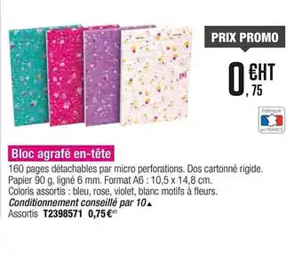 Plein ciel Bloc Agrafé En Tête offre