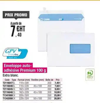 Plein ciel Enveloppe Auto Adhésive Premium Gpv Everyday offre
