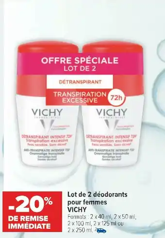 Carrefour Vichy bon plan sur le lot de 2 déodorants pour femmes de la marque vichy offre