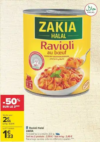 Carrefour Zakia ravioli halal offre