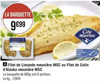 Géant Casino Filet de limande meunière msc ou filet de colin d’alaska meunière msc offre