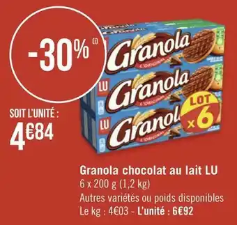 Géant Casino Lu granola chocolat au lait offre