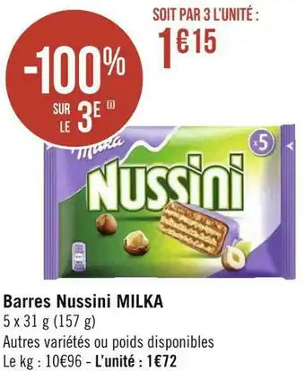 Géant Casino Milka barres nussini offre