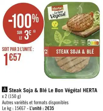 Herta steak soja & blé le bon végétal