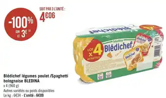 Géant Casino Bledina blédichef légumes poulet /spaghetti bolognaise offre
