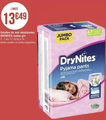 Géant Casino Drynites culottes de nuit absorbantes jumbo girl offre