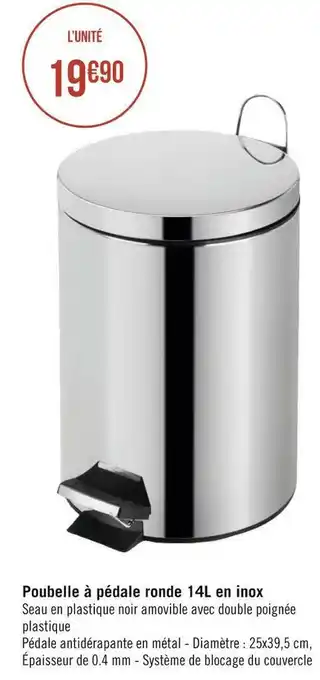 Géant Casino Poubelle à pédale ronde 14l en inox offre