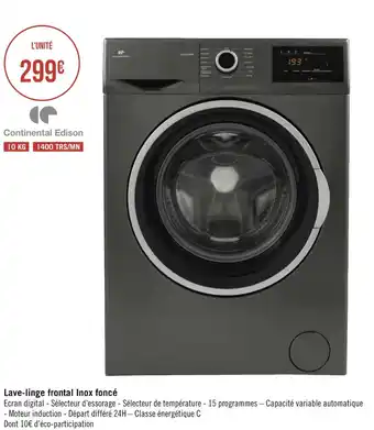Géant Casino Continental edison lave-linge frontal inox foncé offre
