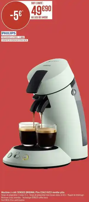 Géant Casino Philips machine à café senseo original plus csa210/23 menthe pâle offre