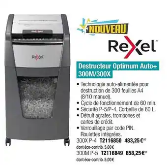 Destructeur Optimum Auto+ 300m 300x Rexel