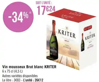 Géant Casino Kriter vin mousseux brut blanc offre