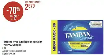 Géant Casino Tampax compak tampons avec applicateur régulier offre