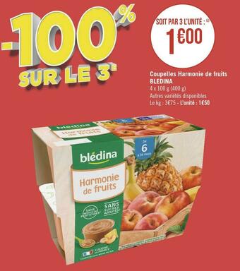 Géant Casino Bledina coupelles harmonie de fruits offre