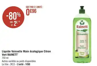 Géant Casino Rainett liquide vaisselle main écologique citron vert * offre