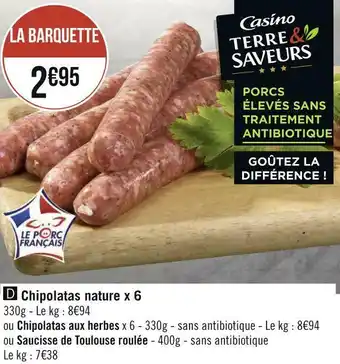 Géant Casino Casino chipolatas nature x 6 offre