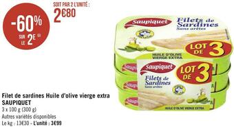 Géant Casino Saupiquet filet de sardines huile d’olive vierge extra offre