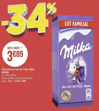 Géant Casino Milka chocolat au lait du pays alpin offre
