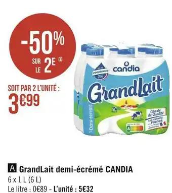 Géant Casino Candia grandlait demi-écrémé offre
