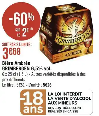 Géant Casino Grimbergen bière ambrée 6,5% vol. offre