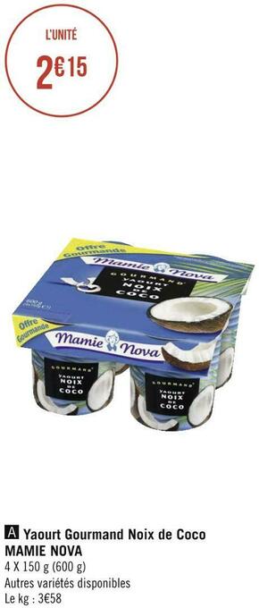 Géant Casino Mamie nova yaourt gourmand noix de coco offre