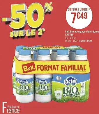 Géant Casino Lactel lait bio et engagé demi-écrémé offre