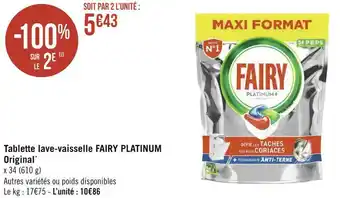 Géant Casino Fairy platinum tablette lave-vaisselle original* offre