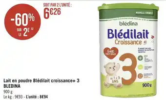 Géant Casino Bledina lait en poudre blédilait croissance+ 3 offre