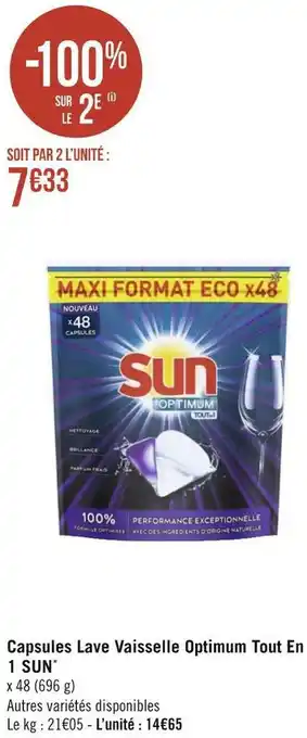 Géant Casino Sun capsules lave vaisselle optimum tout en 1 * offre
