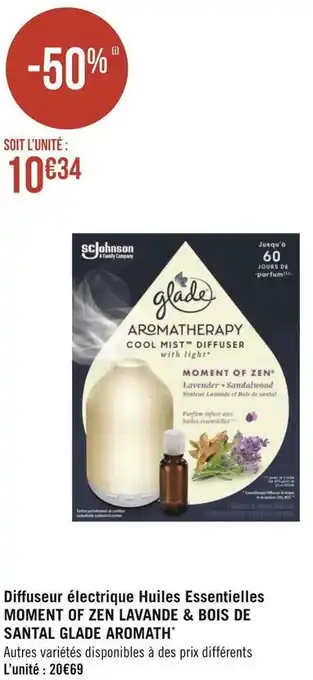 Géant Casino Glade diffuseur électrique huiles essentielles moment of zen lavande & bois de santal glade aromath* offre