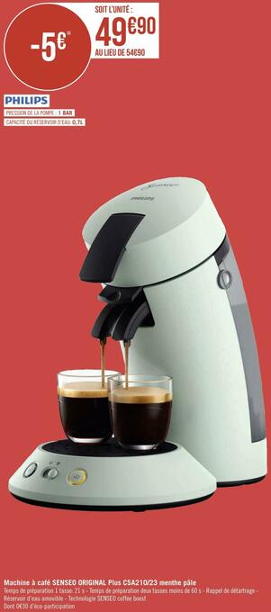 Géant Casino Philips machine à café senseo original plus csa210/23 menthe pâle offre