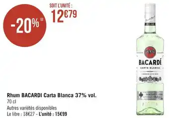 Géant Casino Bacardi rhum carta blanca 37% vol. offre